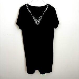Talbots Dress size 1X Black White 100% Cotton Short Sleeve